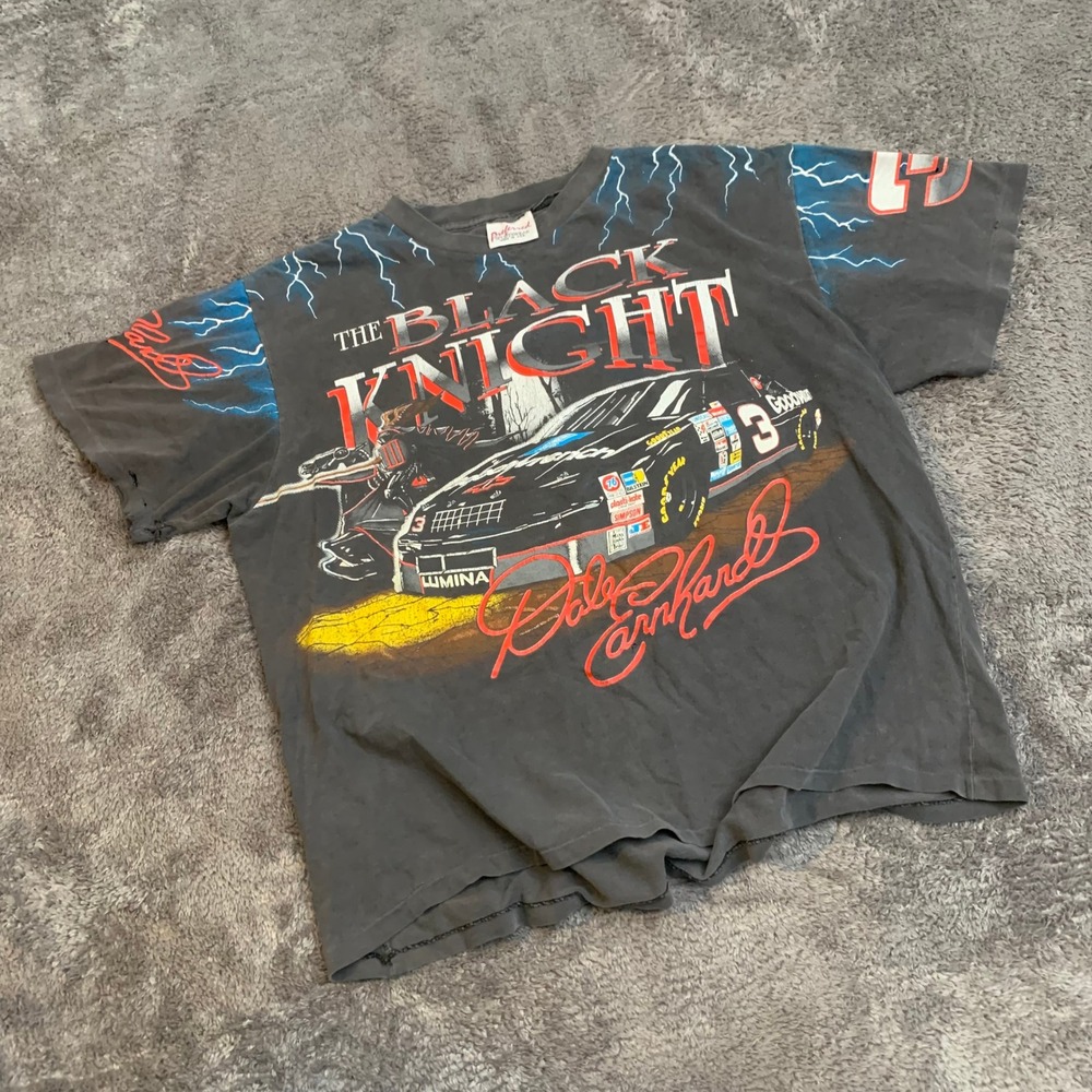 Vintage Dale Earnhardt The Black Knight T-Shirt 90s All Over Print Racing XL